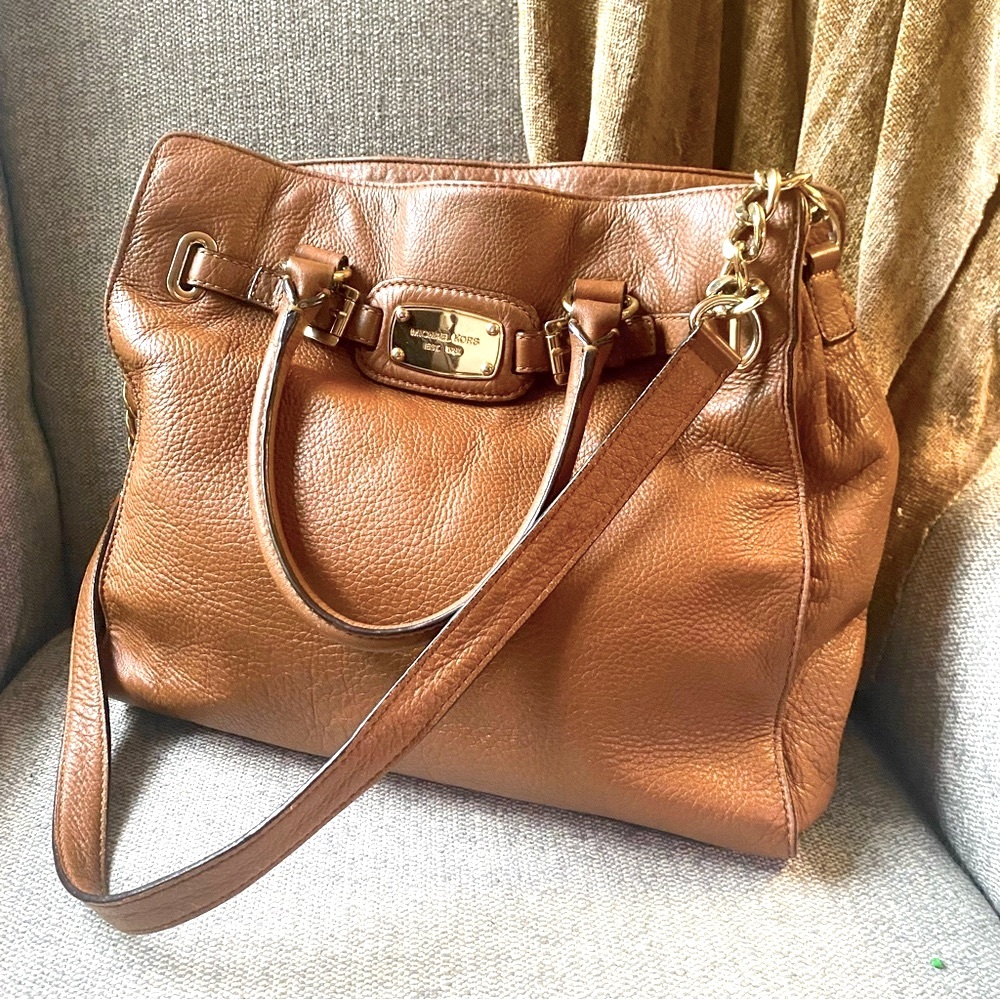 Michael Kors Large Hamilton Tote Brown Leather Satchel Hobo Y2K